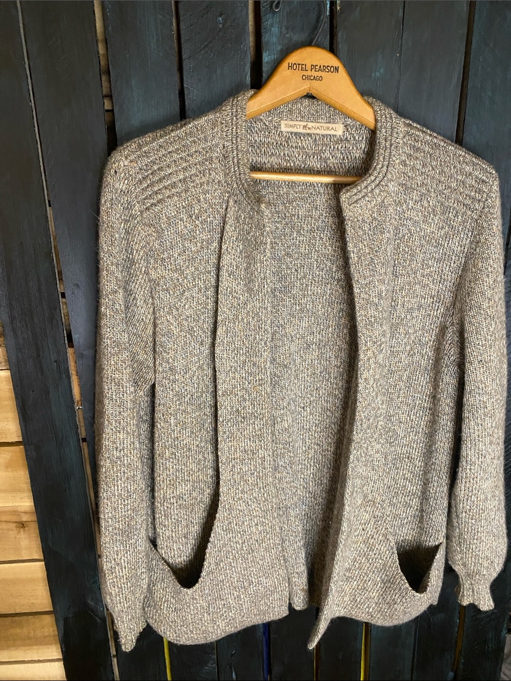 Simply Natural tan gray white Knit Open Cardigan alpaca blend